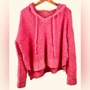 POL Pink Hoodie Popcorn Knit Sweater